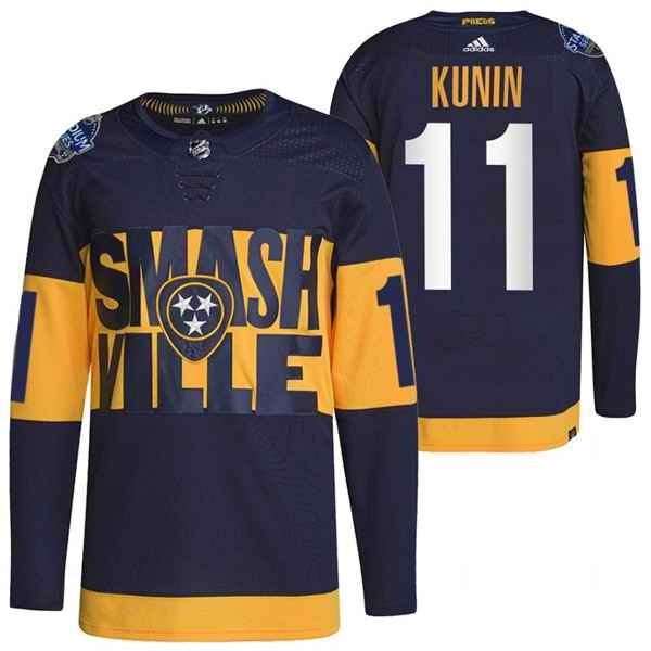 Men's Nashville Predators #11 Luke Kunin 2022 Navy Stadium Series Breakaway Player Stitched Jersey