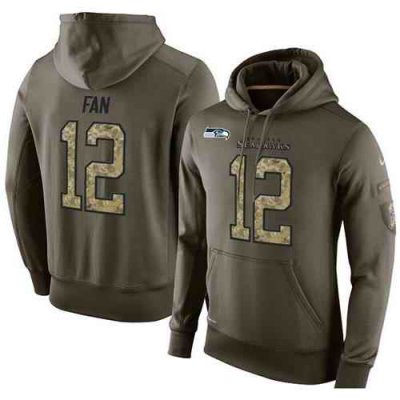 NFL Men's Nike Seattle Seahawks #12 Fan Stitched Green Olive Salute To Service KO Performance Hoodie