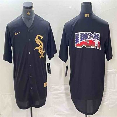 Men's Chicago White Sox Black Team Big Logo Cool Base Stitched Jersey