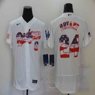 Men's Los Angeles Dodgers #24 Kobe Bryant White 2020 Stars & Stripes Flex Base Stitched Jersey