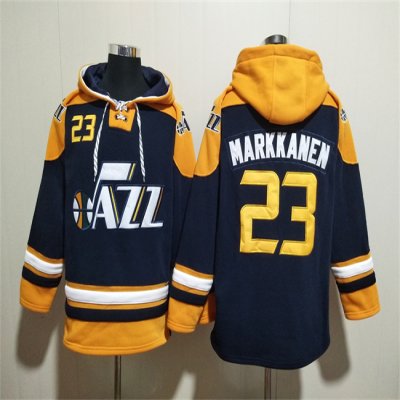 Men's Utah Jazz #23 Lauri Markkanen Blue/Grey Lace-Up Pullover Hoodie