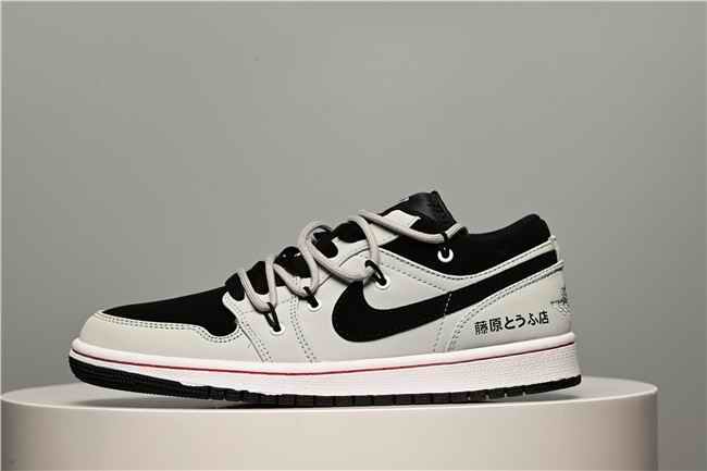 Men's Running Weapon Air Jordan 1 Low Grey/Black Shoes 0543