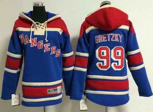 Rangers #99 Wayne Gretzky Blue Sawyer Hooded Sweatshirt Stitched Youth NHL Jersey