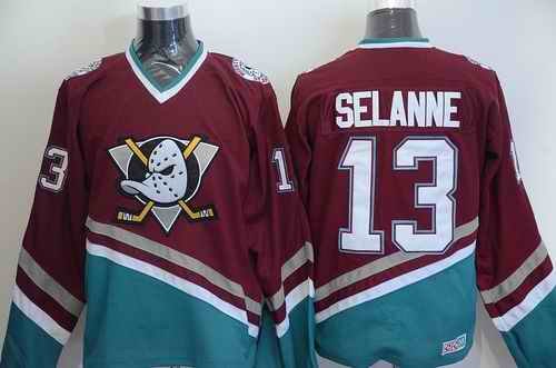 Ducks #13 Teemu Selanne Red CCM Throwback Stitched NHL Jersey