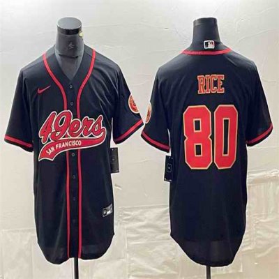 Men's San Francisco 49ers #80 Jerry Rice Black With Patch Cool Base Stitched Baseball Jersey