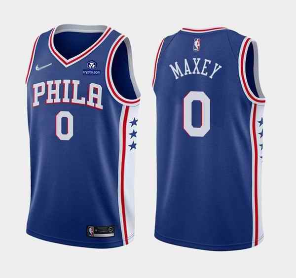 Men's Philadelphia 76ers #0 Tyrese Maxey Royal 75th Anniversary Icon Edition Swingman Stitched Jersey