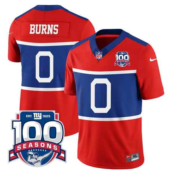 Men's New York Giants #0 Brian Burns Century Red F.U.S.E. 100TH Season Commemorative Patch Limited Stitched Football Jersey