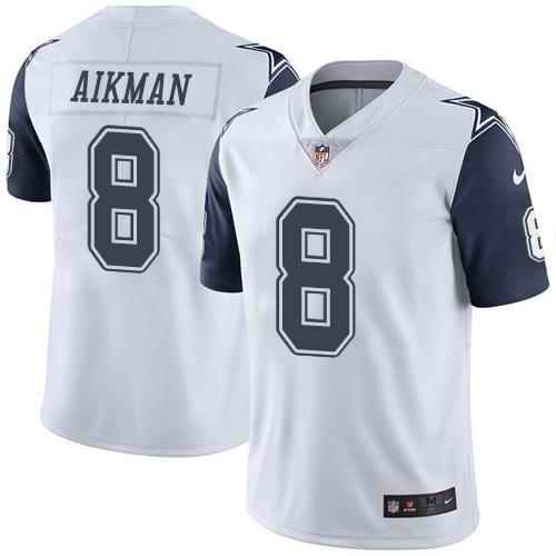 Nike Cowboys #8 Troy Aikman White Youth Stitched NFL Limited Rush Jersey