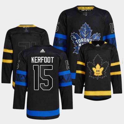 Men's Toronto Maple Leafs #15 Alexander Kerfoot 2022 Black  Premier Breakaway Reversible Stitched Jersey