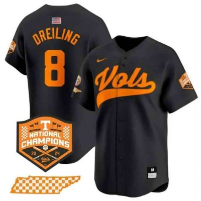 Men's Tennessee Volunteers #8 Dylan Dreiling Black  2024 Champions Vapor Limited Stitched Jersey