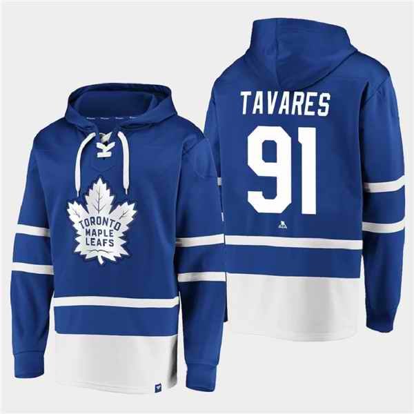 Men's Toronto Maple Leafs #91 John Tavares Blue All Stitched Sweatshirt Hoodie