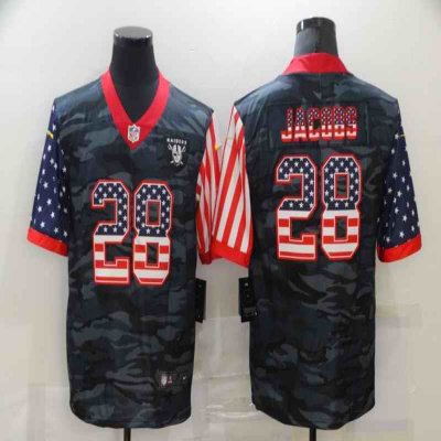 Men's Las Vegas Raiders #28 Josh Jacobs Camo USA Flag Limited Stitched Jersey