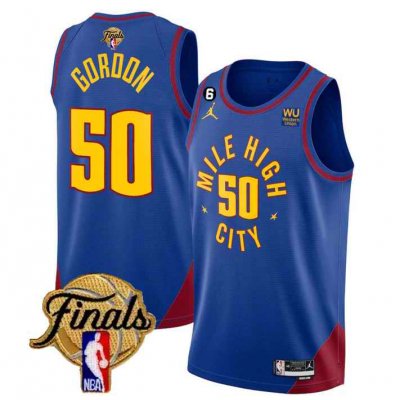 Men's Denver Nuggets #50  Aaron Gordon Blue 2023 Finals Statement Edition With NO.6 Patch Stitched Basketball Jersey