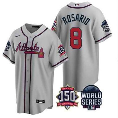 Men's Atlanta Braves #8 Eddie Rosario 2021 Gray World Series With 150th Anniversary Patch Cool Base Stitched Jersey