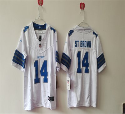 Women's Detroit Lions #14 Amon-Ra St. Brown White 2024 F.U.S.E. Vapor Limited Stitched Jersey(Run Smaller)