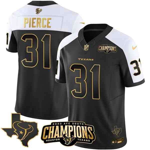 Men's Houston Texans #31 Dameon Pierce Black/White Golden  2023 F.U.S.E. With AFC South Champions Patch And Team Logo Patch Limited Stitched Football Jersey