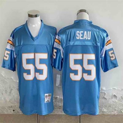 Men's Los Angeles Chargers #55 Junior Seau Blue Throwback Stitched Jersey