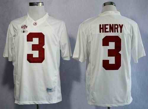 Crimson Tide #3 Derrick Henry White Limited 2016 College Football Playoff National Championship Patch Stitched NCAA Jersey