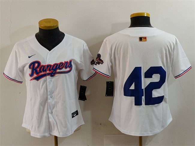 Women's Texas Rangers #42 Jackie Robinson White 2024 Gold Collection With Patch Stitched Baseball Jersey(Run Small)