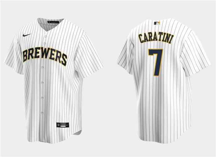 Men's Milwaukee Brewers #7 Victor Caratini White Cool Base Stitched Jersey