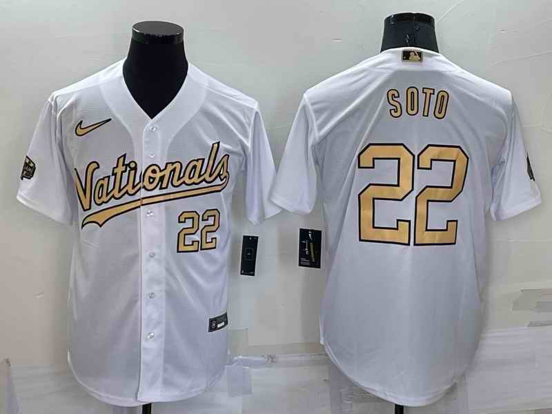 Men's Washington Nationals #22 Juan Soto 2022 All-Star White Cool Base Stitched Baseball Jersey