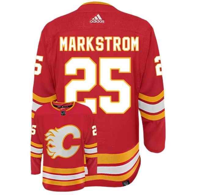 Men's Calgary Flames #25 Jacob Markstrom Red Stitched NHL Jersey