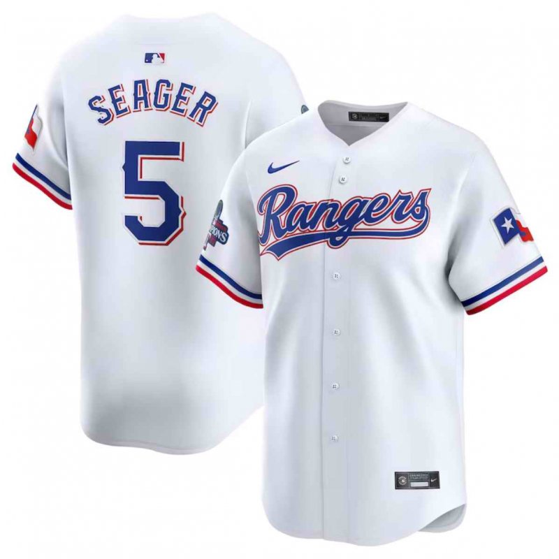 Men's Texas Rangers #5 Corey Seager White 2023 World Series Champions Stitched Baseball  Jersey