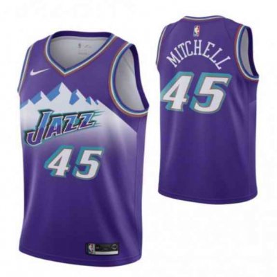 Men's Utah Jazz #45 Donovan Mitchell Purple City Edition Throwback Stitched NBA Jersey