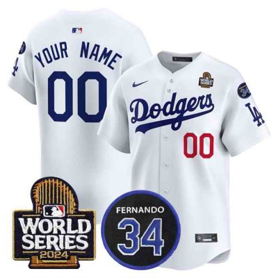 Men's Los Angeles Dodgers ACTIVE PLAYER Custom White 2024 World Series With Fernando Memorial Patch Limited Stitched Baseball Jersey