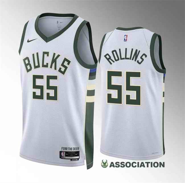 Men's Milwaukee Bucks #55 Ryan Rollins White Association Edition Stitched Basketball Jersey