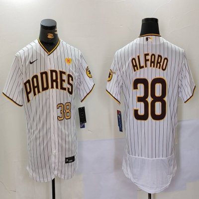 Men's San Diego Padres #38 Jorge Alfaro White With PS Patch Flex Base Stitched Baseball Jersey