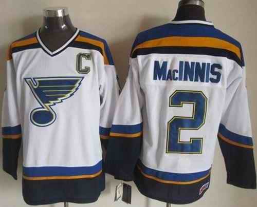 Blues #2 Al MacInnis White/Navy CCM Throwback Stitched NHL Jersey