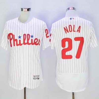 Phillies #27 Aaron Nola White(Red Strip) Flexbase Authentic Collection Stitched MLB Jersey