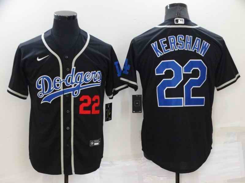 Men's Los Angeles Dodgers #22 Clayton Kershaw Black Cool Base Stitched Baseball Jersey