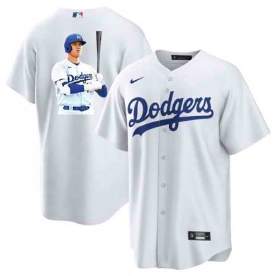 Men's Los Angeles Dodgers #17 Shohei Ohtani White Big Logo Cool Base Stitched Jersey