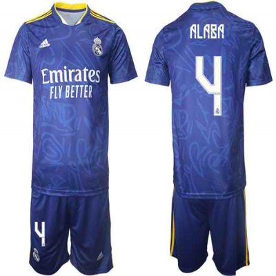 Men's Real Madrid #4 David Alaba 2021/22 Blue Away Soccer Jersey Suit