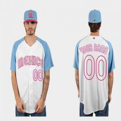 Youth Mexico Baseball ACTIVE PLAYER Custom White Blue 2023 World Baseball Classic Stitched Jersey