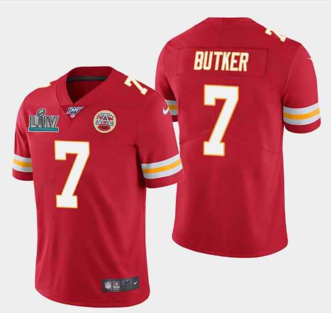 Men's Kansas City Chiefs #7 Harrison Butker Red Super Bowl LIV With 100th Season Patch Vapor Untouchable Limited Stitched Jersey