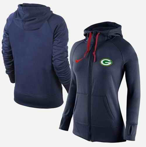 Women's Nike Green Bay Packers Full-Zip Performance Hoodie Dark Blue