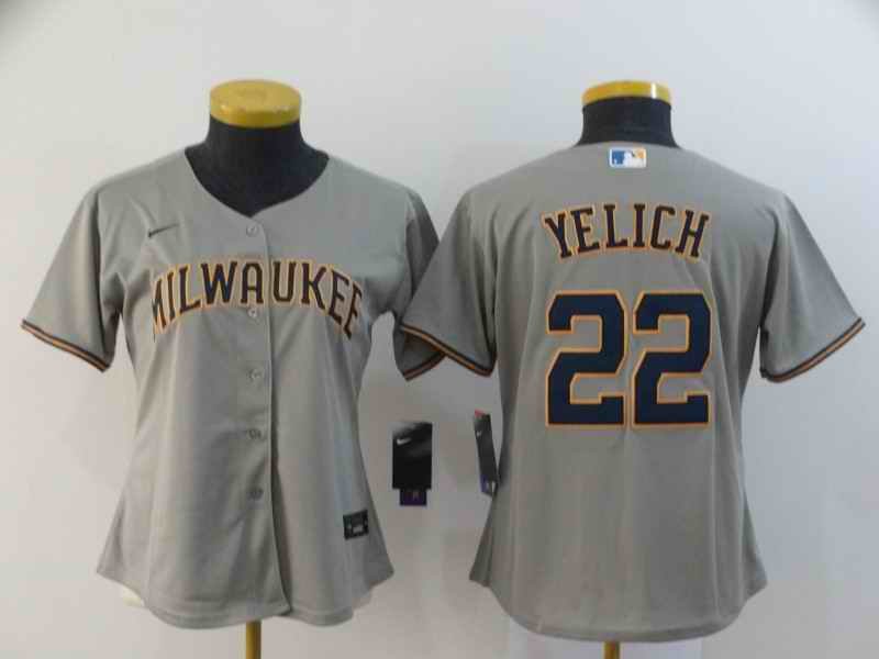 Women's Milwaukee Brewers #22 Christian Yelich Grey Cool Base Stitched MLB Jersey(Run Small)