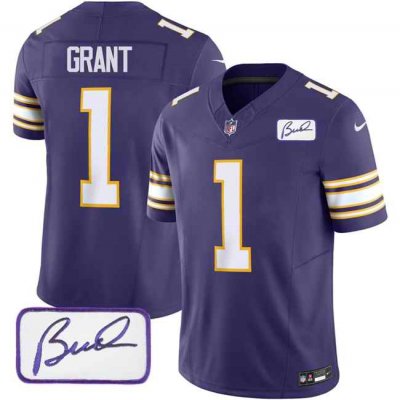 Men's Minnesota Vikings #1 Bud Grant Purple 2023 F.U.S.E. Bud Grant patch Vapor Limited Stitched Jersey