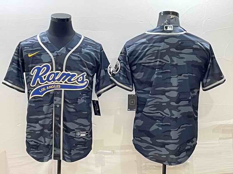 Men's Los Angeles Rams Blank Grey/Navy With Patch Cool Base Stitched Baseball Jersey