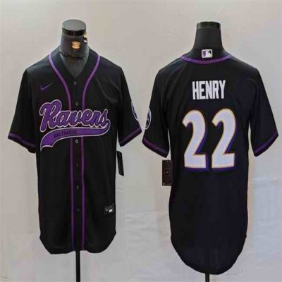 Men's Baltimore Ravens #22 Derrick Henry Black With Patch Cool Base Stitched Baseball Jersey