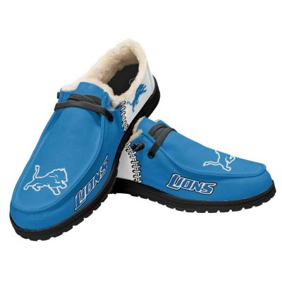 Men's Detroit Lions Loafers Lace Up Fuzzy Lined Shoes 001 (Pls check description for details)