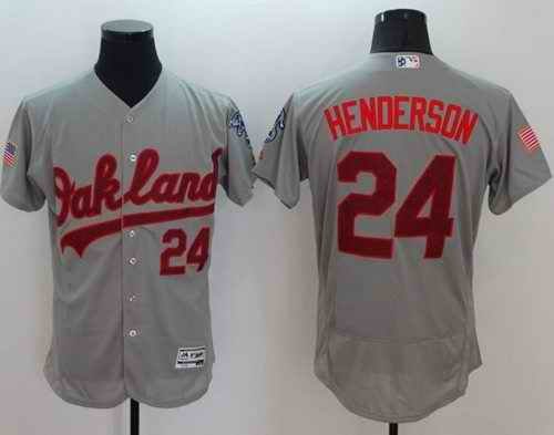 Athletics #24 Rickey Henderson Grey Fashion Stars & Stripes Flexbase Authentic Stitched MLB Jersey