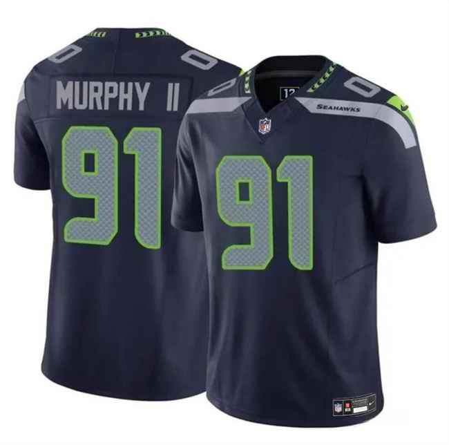 Men's Seattle Seahawks #91 Byron Murphy II Navy 2024 Draft F.U.S.E  Vapor Limited Stitched Football Jersey