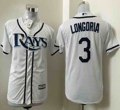 Rays #3 Evan Longoria White Cool Base Stitched Youth MLB Jersey