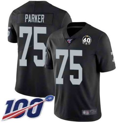 Men's Oakland Raiders #75 Brandon Parker Black 100th Season with 60 Patch Vapor Limited Stitched NFL Jersey