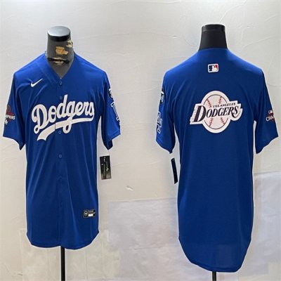 Men's Los Angeles Dodgers Team Big Logo Royal 2024 World Series Champions With Fernando Memorial Patch Alternate Limited Stitched Baseball Jersey