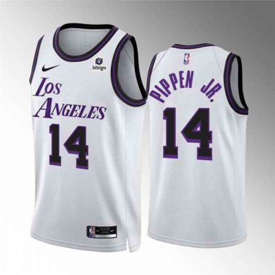 Men's Los Angeles Lakers #14 Scottie Pippen Jr.  White City Edition Stitched Basketball Jersey